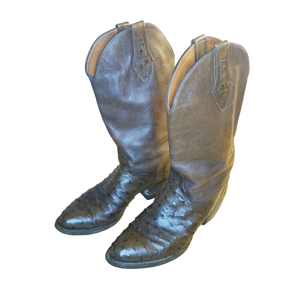 El Dorado Ostrich Boots Men's Size 8.5D Full-Quill Brown Leather Handmade 9891